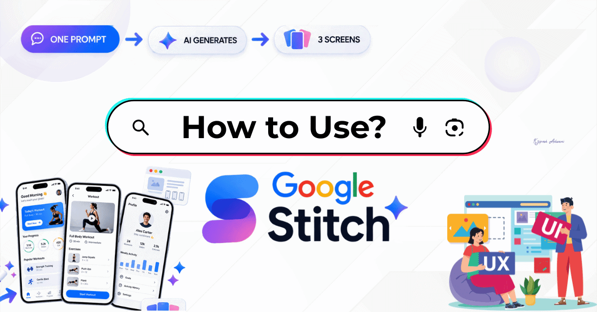 Google Stitch turning a single text prompt into three app UI screens